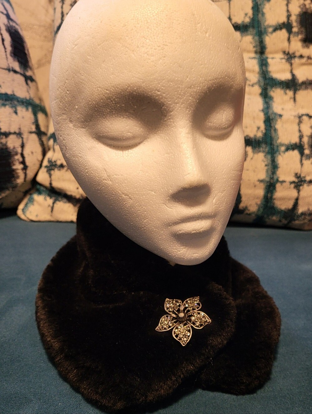 Faux Fur Collar Scarf with Gorgeous Pewter Broach